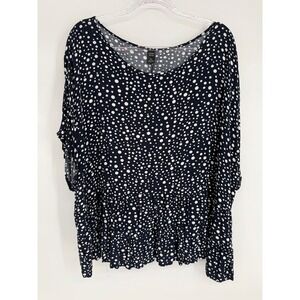 Emery Rose Navy Blue‎ Polka Dot Peplum Blouse Scoop Neck Plus Sz 5XL